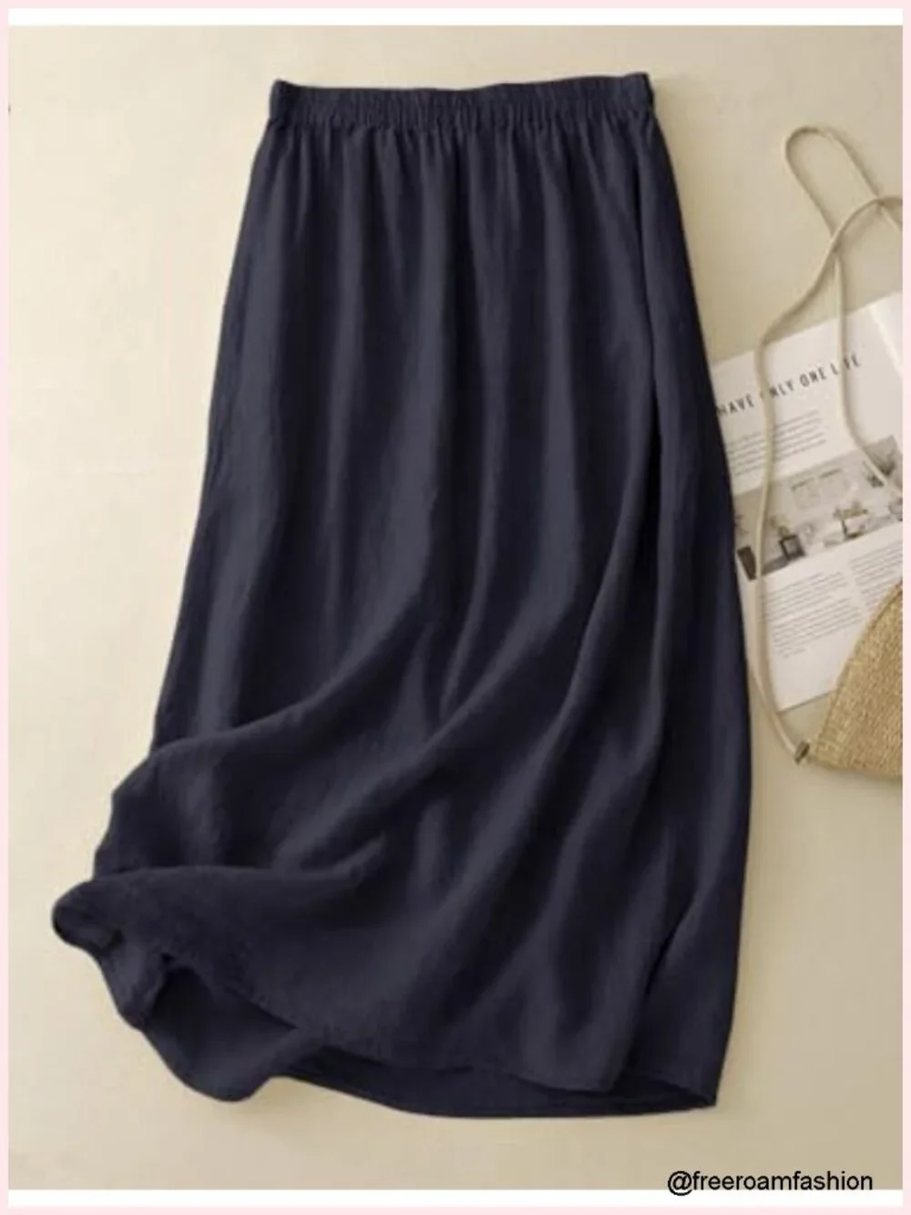 Linen High Waisted A-Line Midi Skirt with Pockets - Spring Casual Flowy